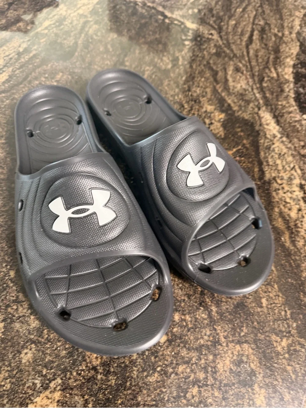 Under Armour Men’s Black Slide Sandals with White Logo